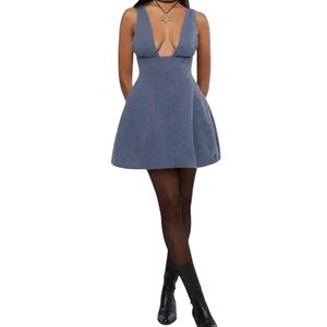 WeWoreWhat NWT Blue Textured Knit V-Neck Mini Dress Size 0